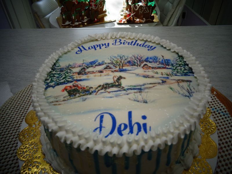 Birthday cake with winter scene and 