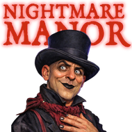 Nightmare Manor poster with a smiling top-hatted man on a white background