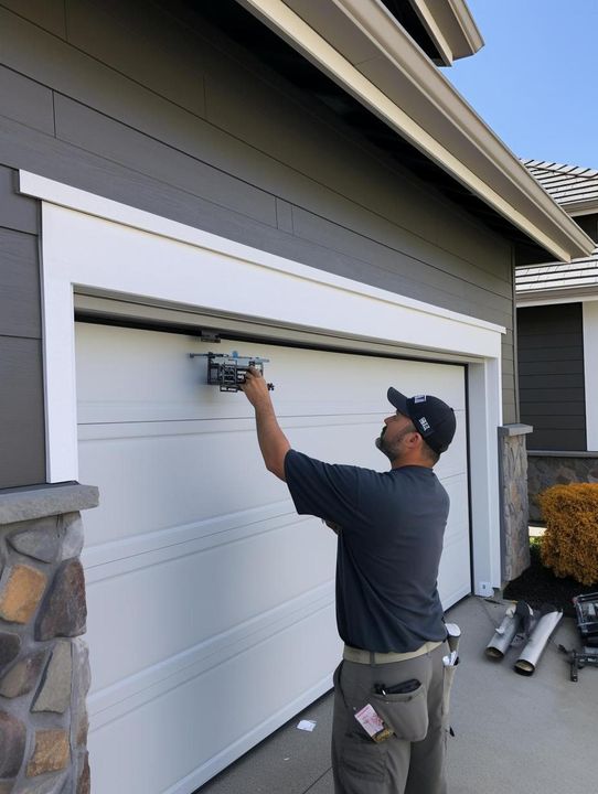 A man is repairing a garage door in Myrtle Beach, SC