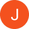 The letter j is in an orange circle on a white background.