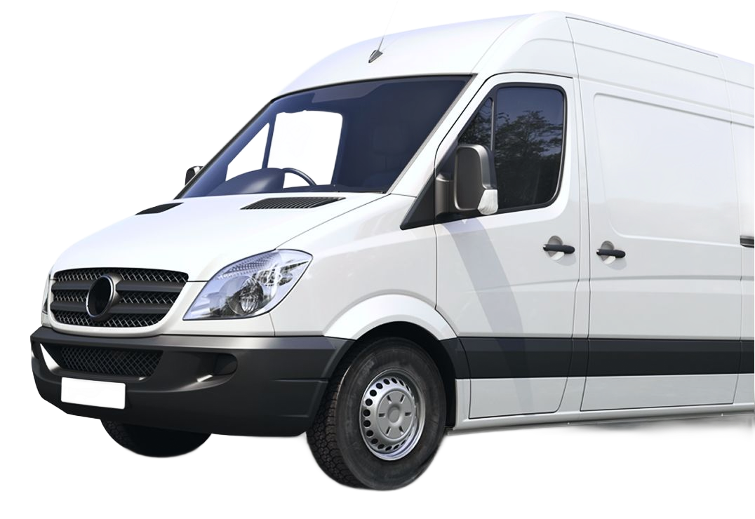 White cargo van on a white background. | Clemente's Auto Care