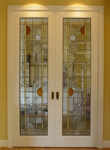 A pair of stained glass doors in a room