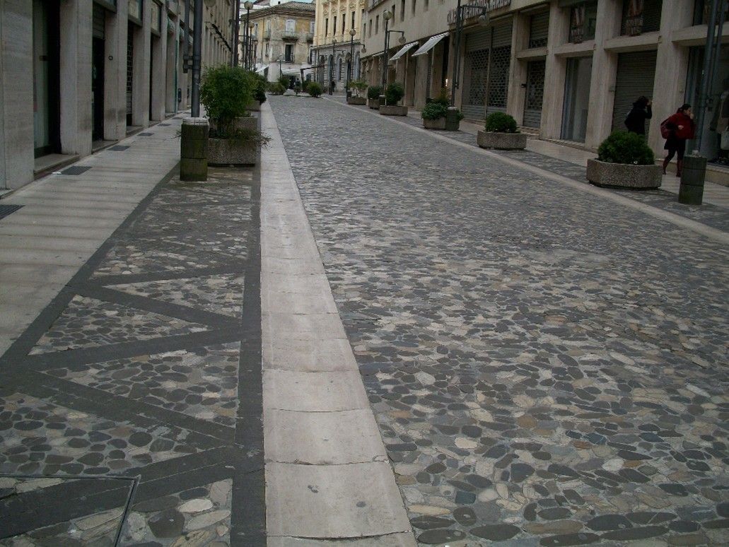 Una strada acciottolata con alcune piante ai lati