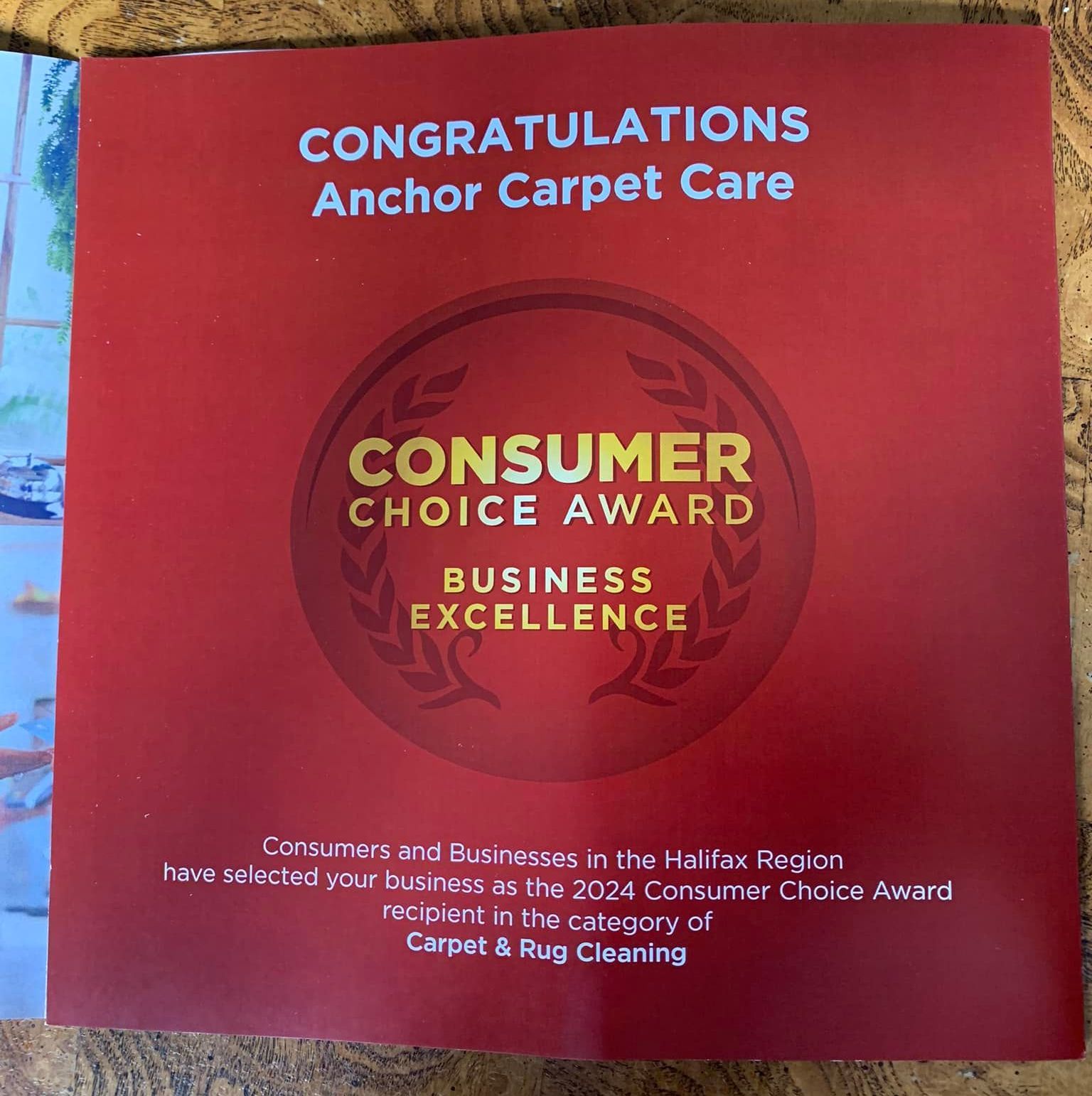 Congratulations anchor carpet care consumer choice award business excellence