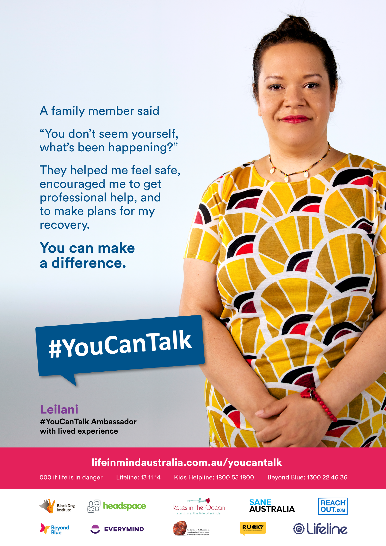 You can talk campaign poster - woman smiling ( Leilani)