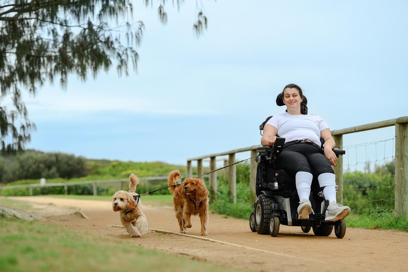 Sophie Geeves out with two dogs.