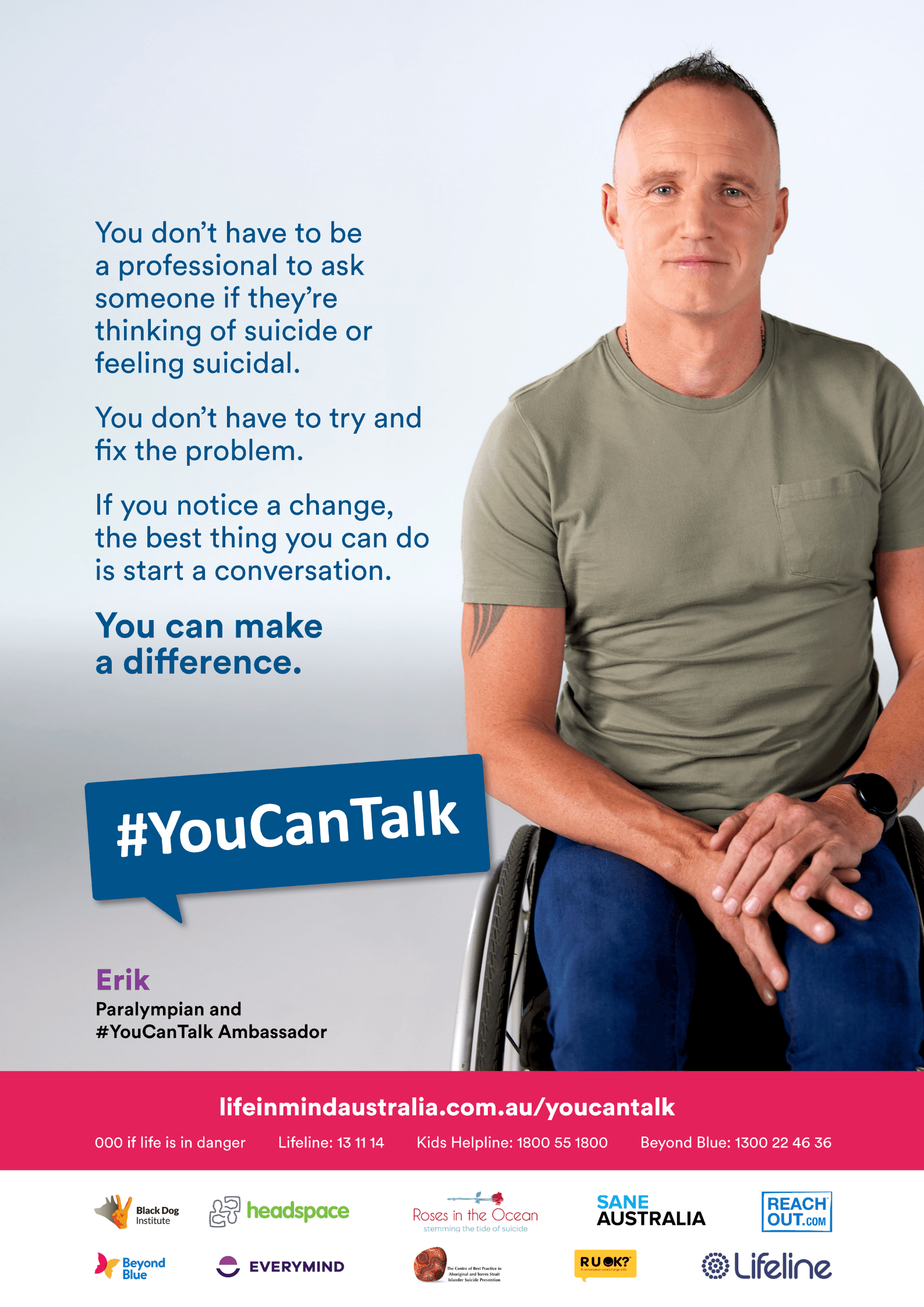 You can talk campaign poster -man in wheelchair ( Erik)