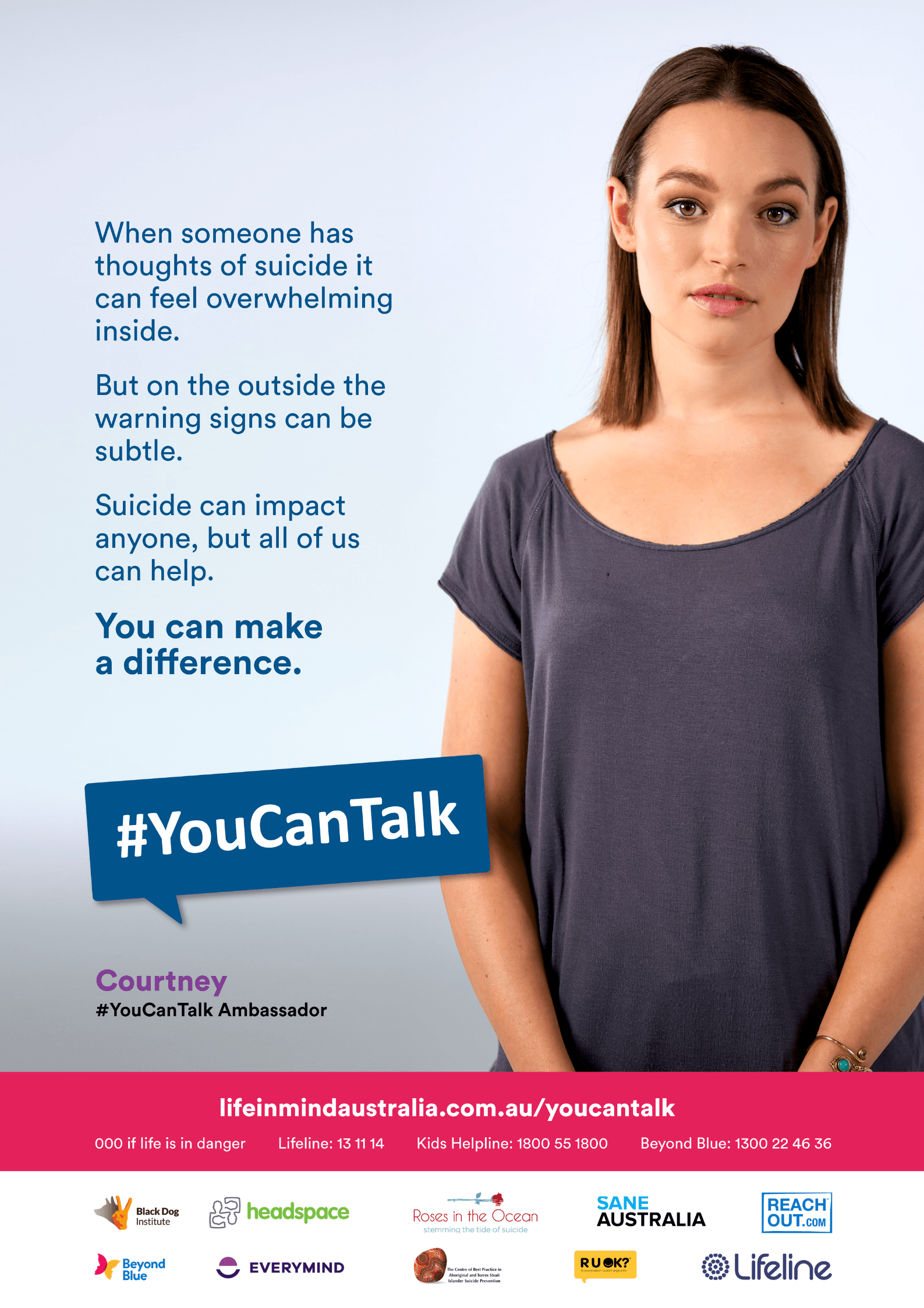 You can talk campaign poster - woman looking serious ( Courtney)