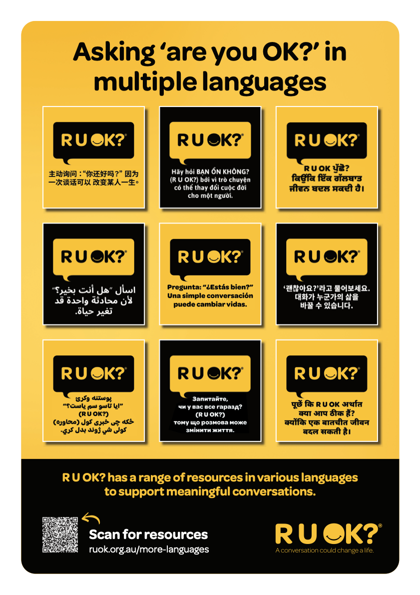 R U OK? translated resources poster