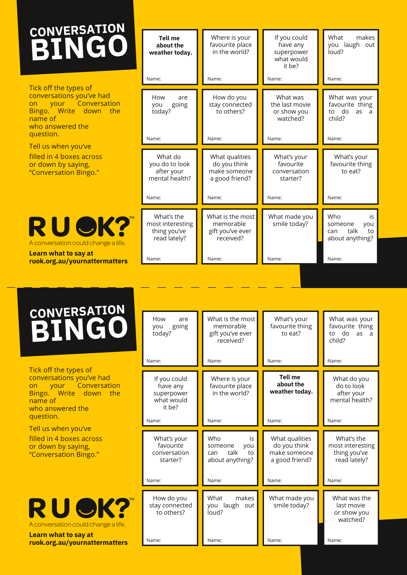 R U OK? Connection Card Poster