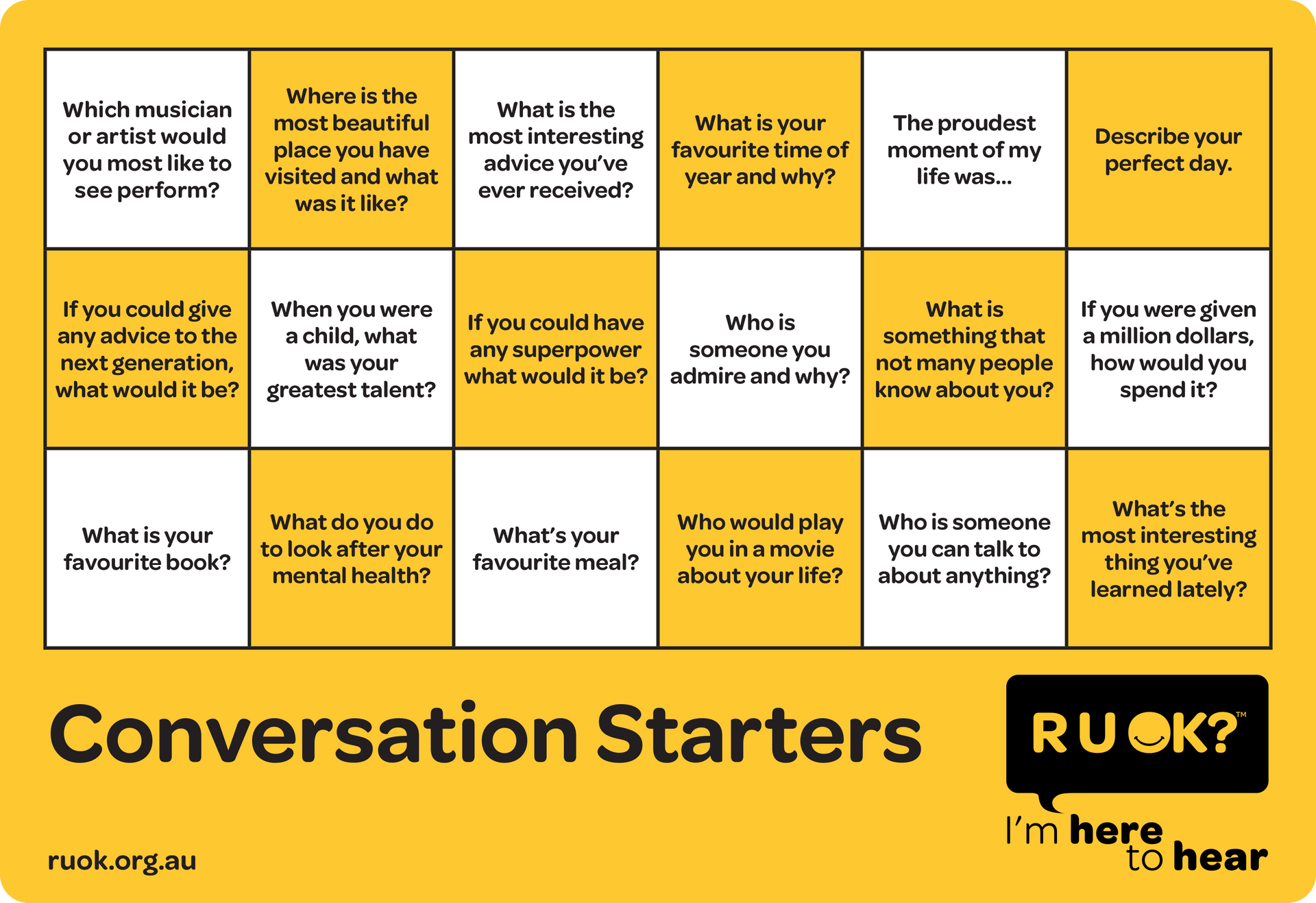 Conversation Bingo Activity Sheet