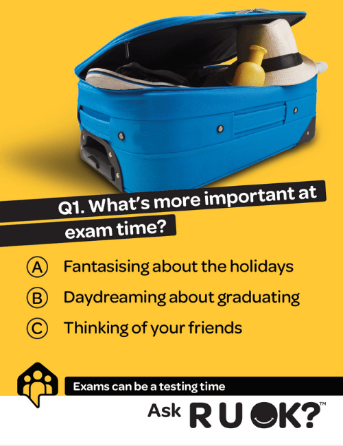 university testing times poster - suitcase