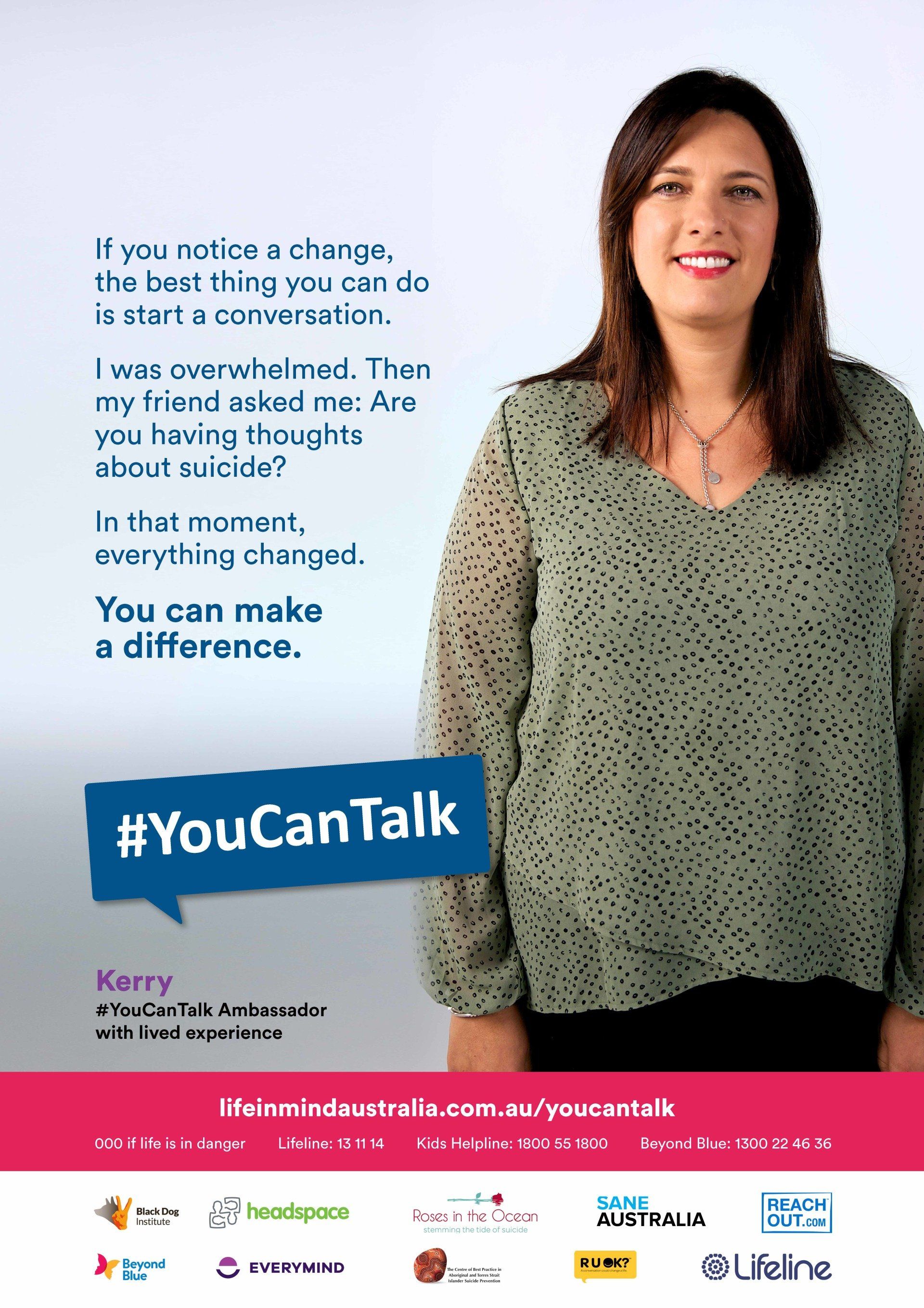 You can talk campaign poster - woman smiling ( Kerry)