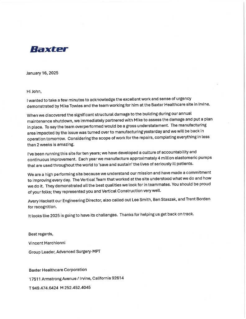 Baxter Letter of Acknowledgement