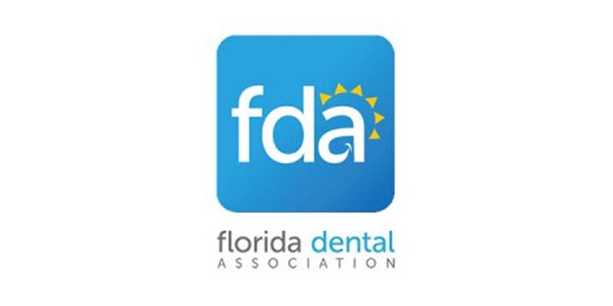 Florida Dental Association logo: blue square with 