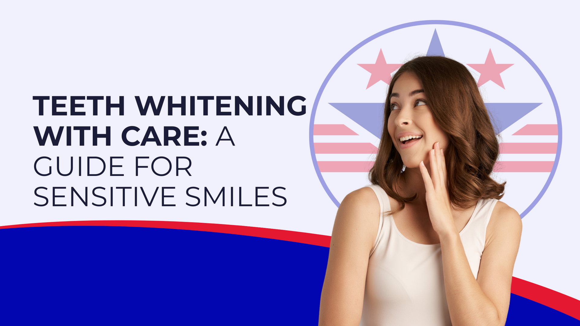 Woman smiling, next to text 