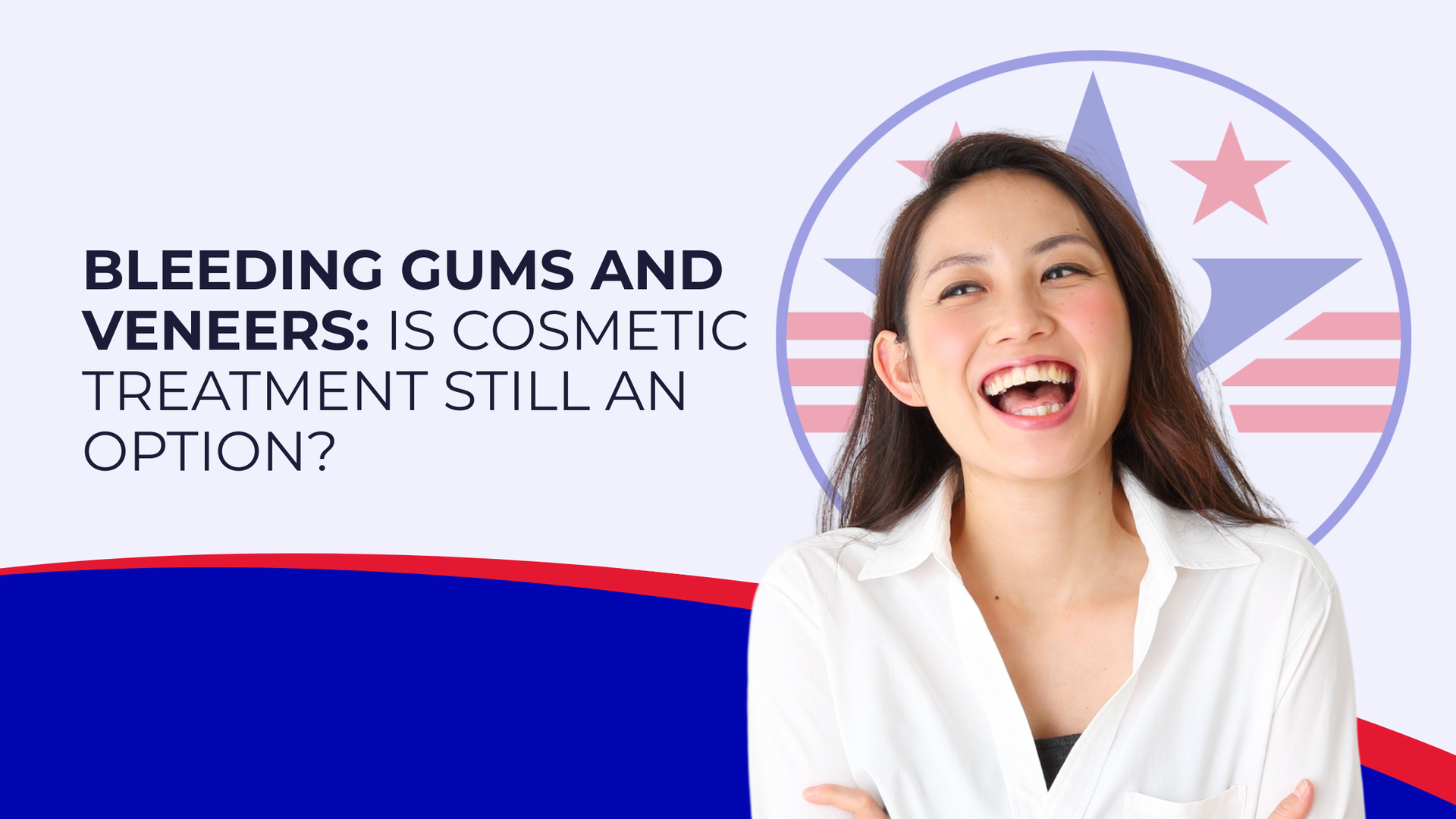 Woman smiling; text: 