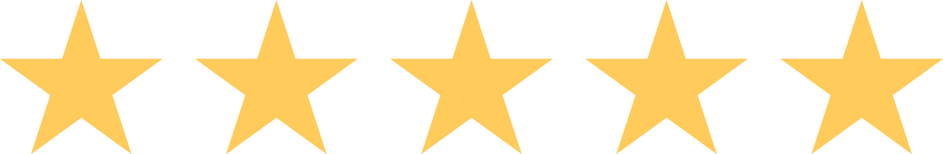 Five gold stars in a row, rating icon.
