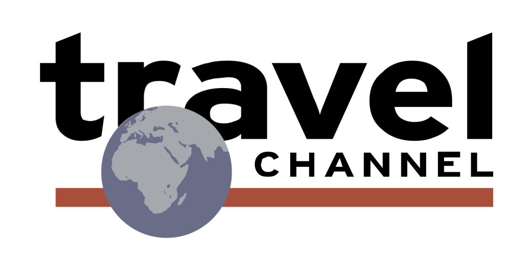 Travel Channel logo: black text with a globe and brown bar.