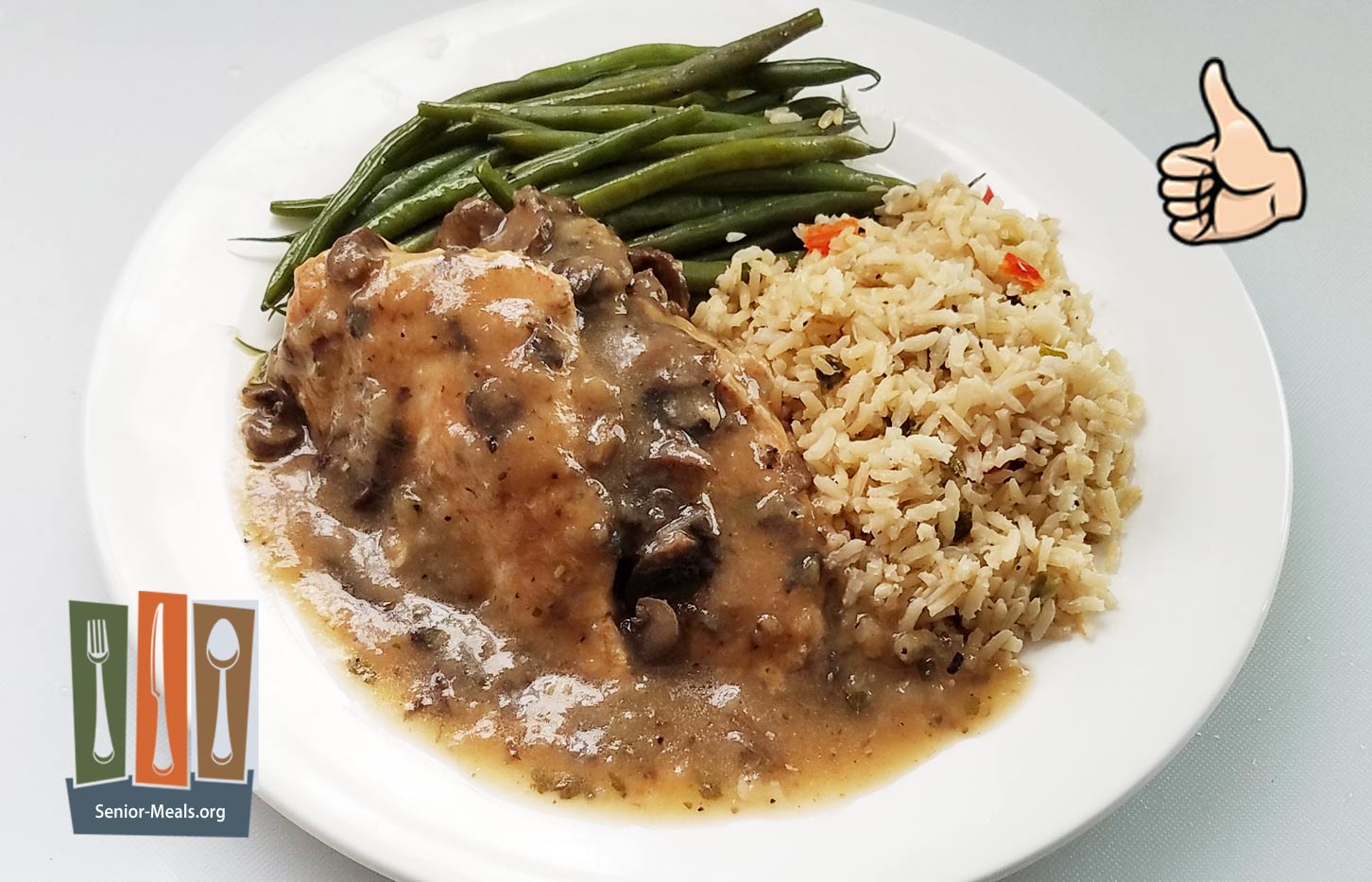 Chicken Marsala with Brown Rice and Bell Peppers and Sous-Vide Green Beans with Garlic