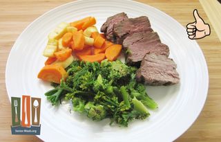 Filet Mignon with Broccoli and Root Vegetables