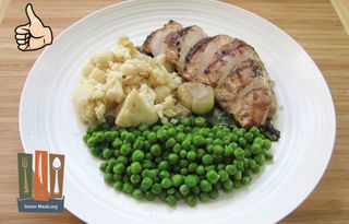 Korean Barbecued Chicken with Roasted Cauliflower and Seasoned Peas