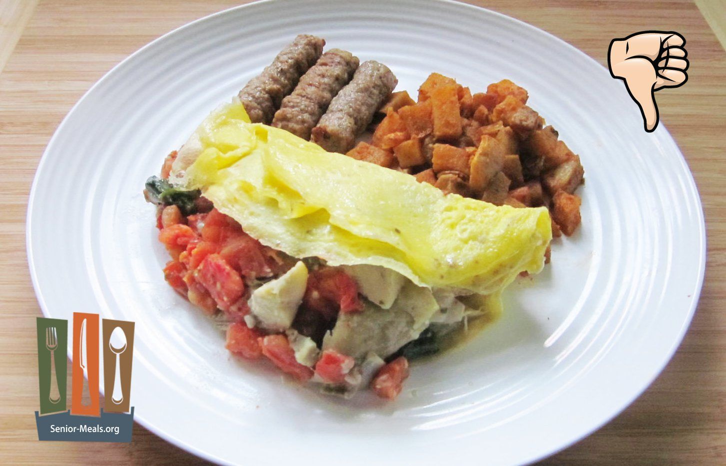 Tuscan Omelet with Breakfast Potatoes and Maple Chicken Sausage