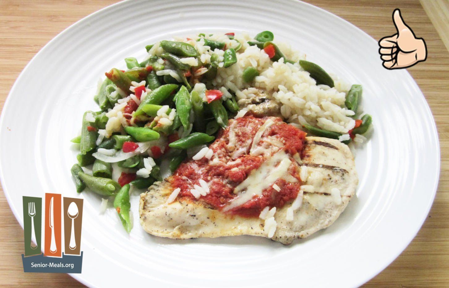 Cheesy Italian Chicken Breast Dinner - It's not Cheesy, and We Hate that the Side Rice and Vegetables are all Blended Together because of Single Compartment Meals, but this was Okay.