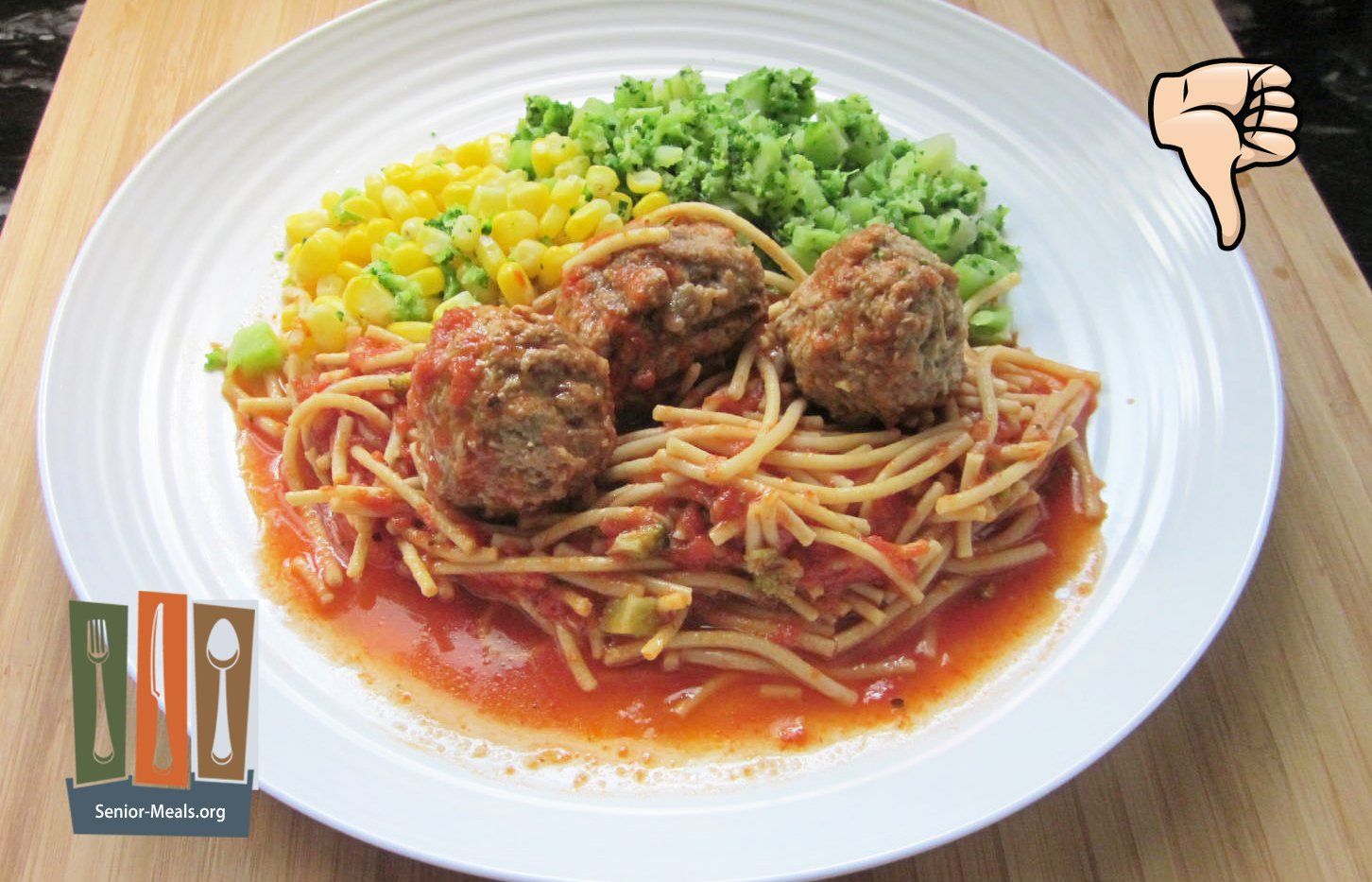 Spaghetti and Meatballs with Broccoli and Corn - $11.50