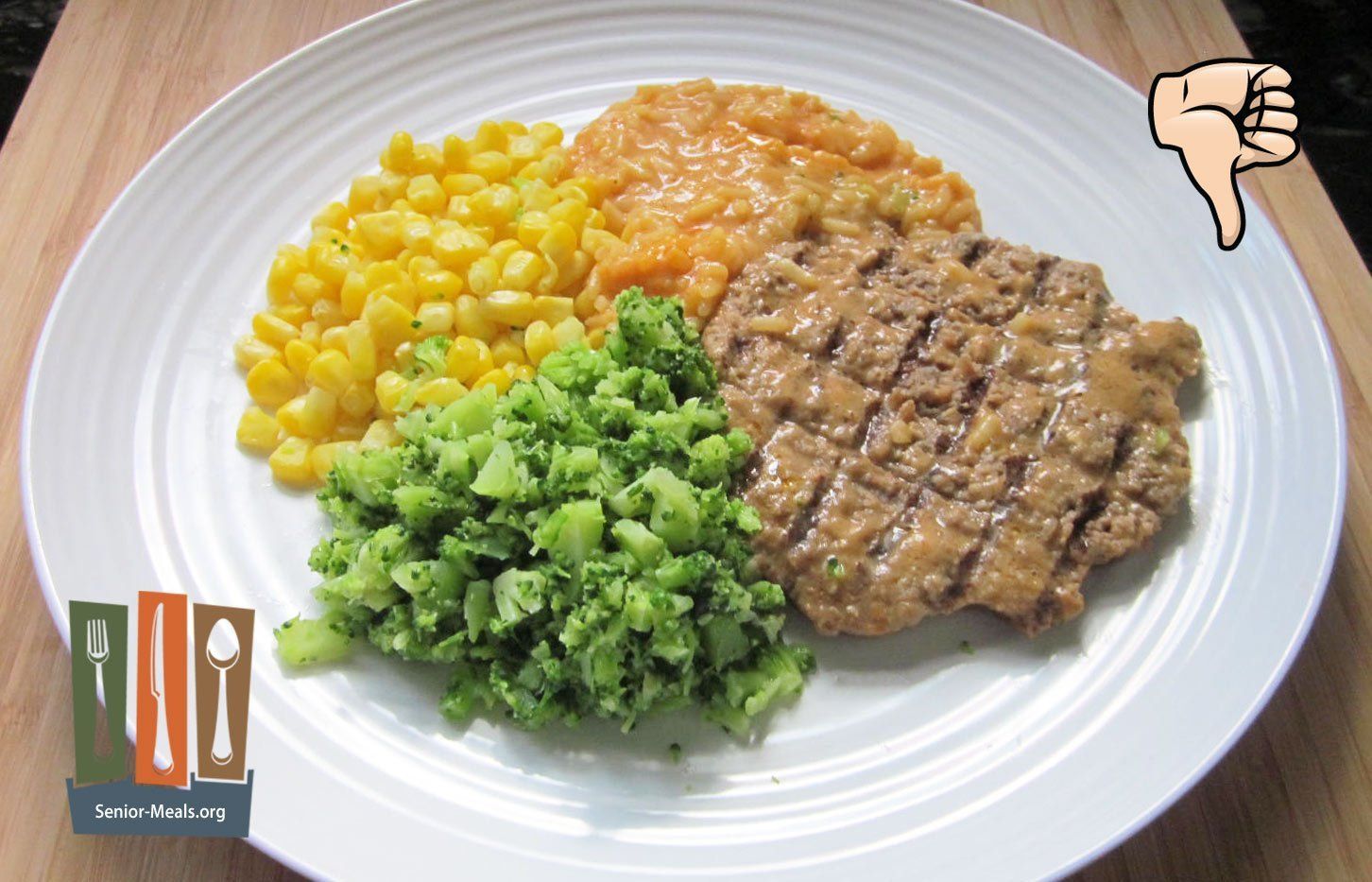 Beef Patty with Chipotle Cheesy Rice, Corn and Broccoli