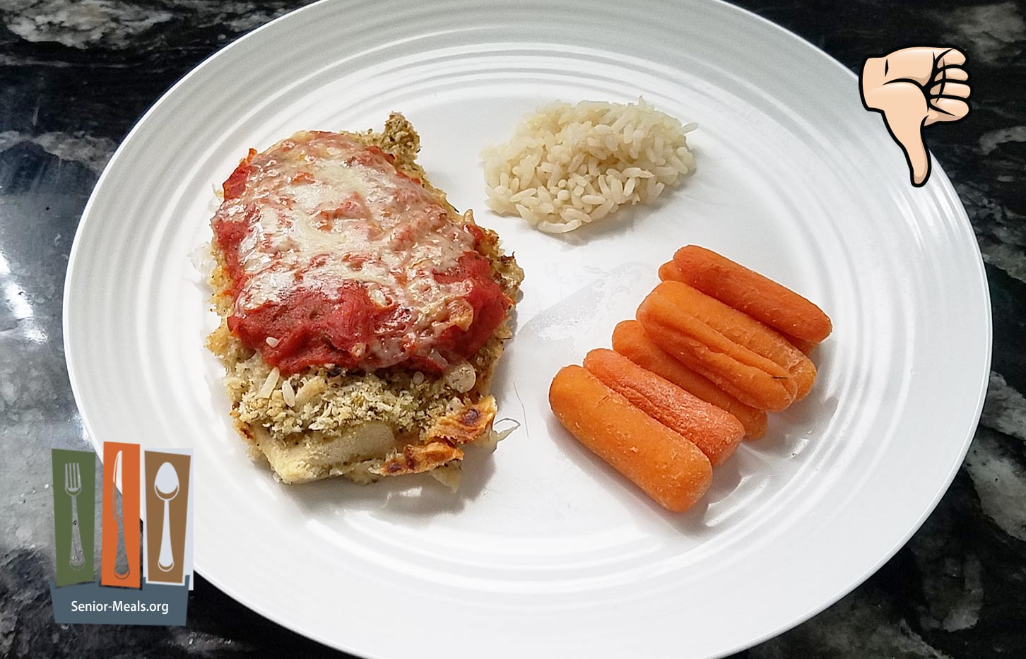 MK Signature Meal - Chicken Parmigiana, White Rice and Carrots - $12
