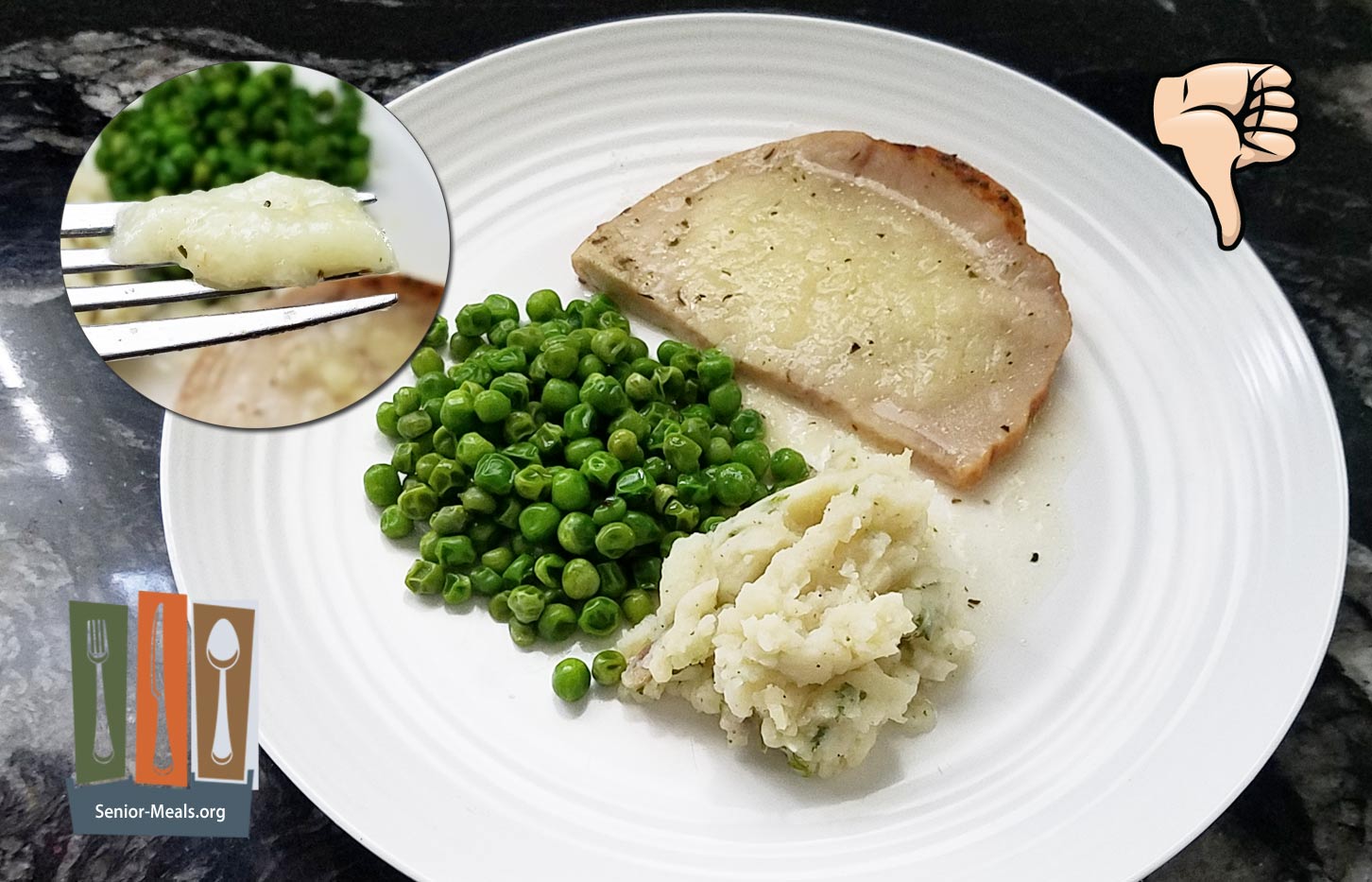 MK Signature Meal - Roast Turkey with Gravy and Mashed Potatoes with Peas - $12.50