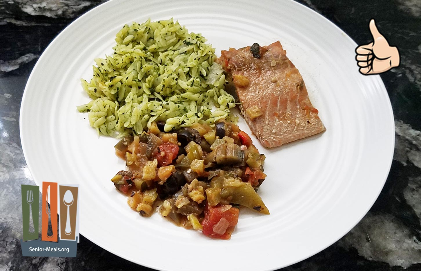 MK Signature Meal - Salmon Caponata with Orzo and Spinach - $14