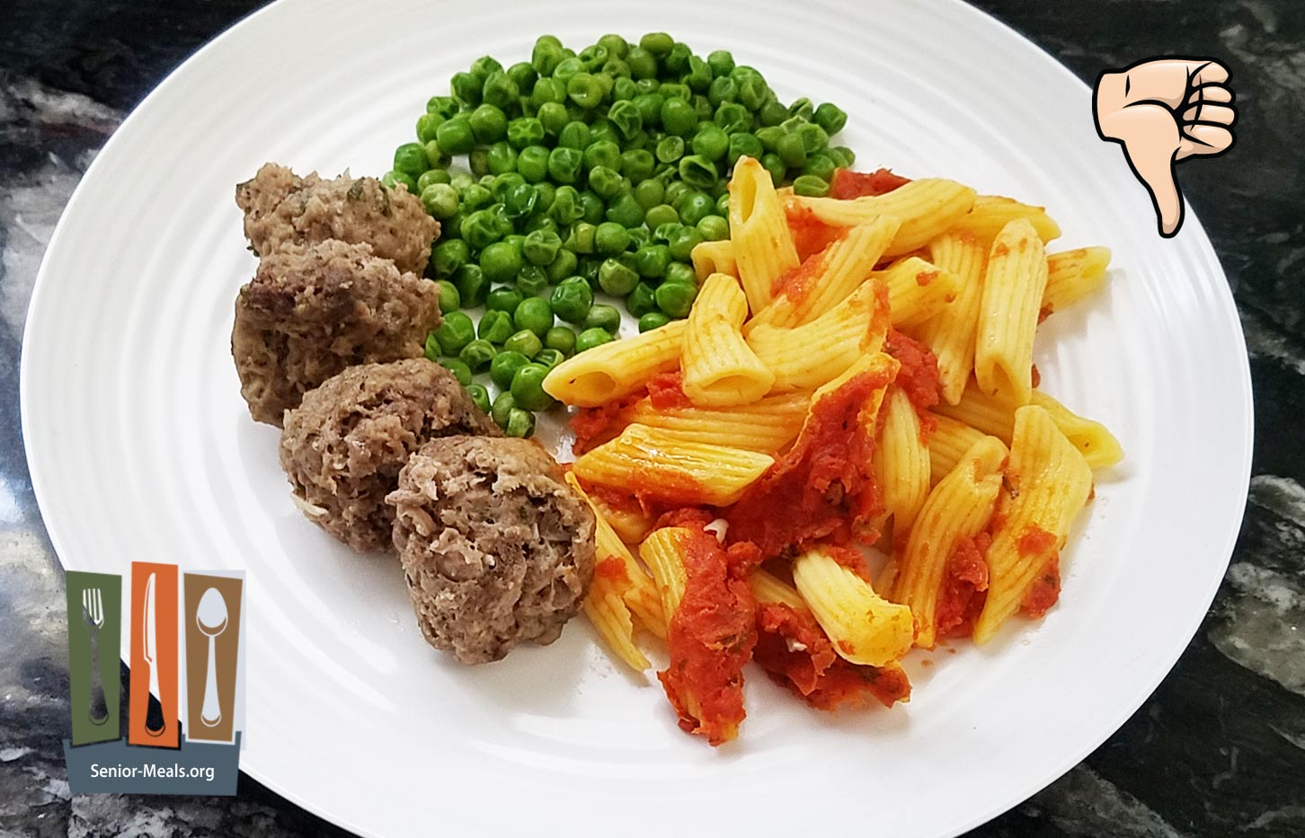 MK Signature Meal Meatballs With Penne Pasta and Peas - $12.50