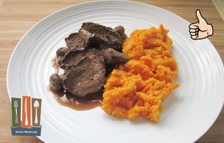 Oven-Roasted Beef Loin with Garlic Mashed Sweet Potatoes
