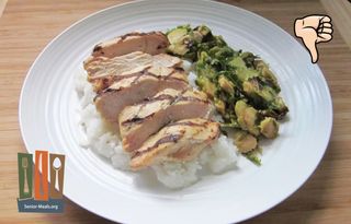 Basic Grilled Chicken and Rice with Seared Brussels Sprouts