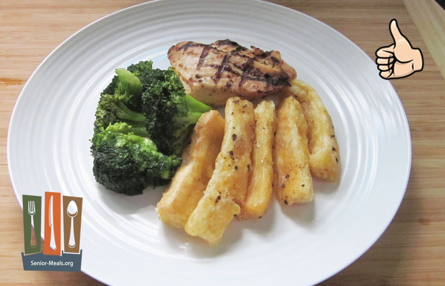Herb Seasoned Grilled Chicken with Yucca Fries and Seared Broccoli