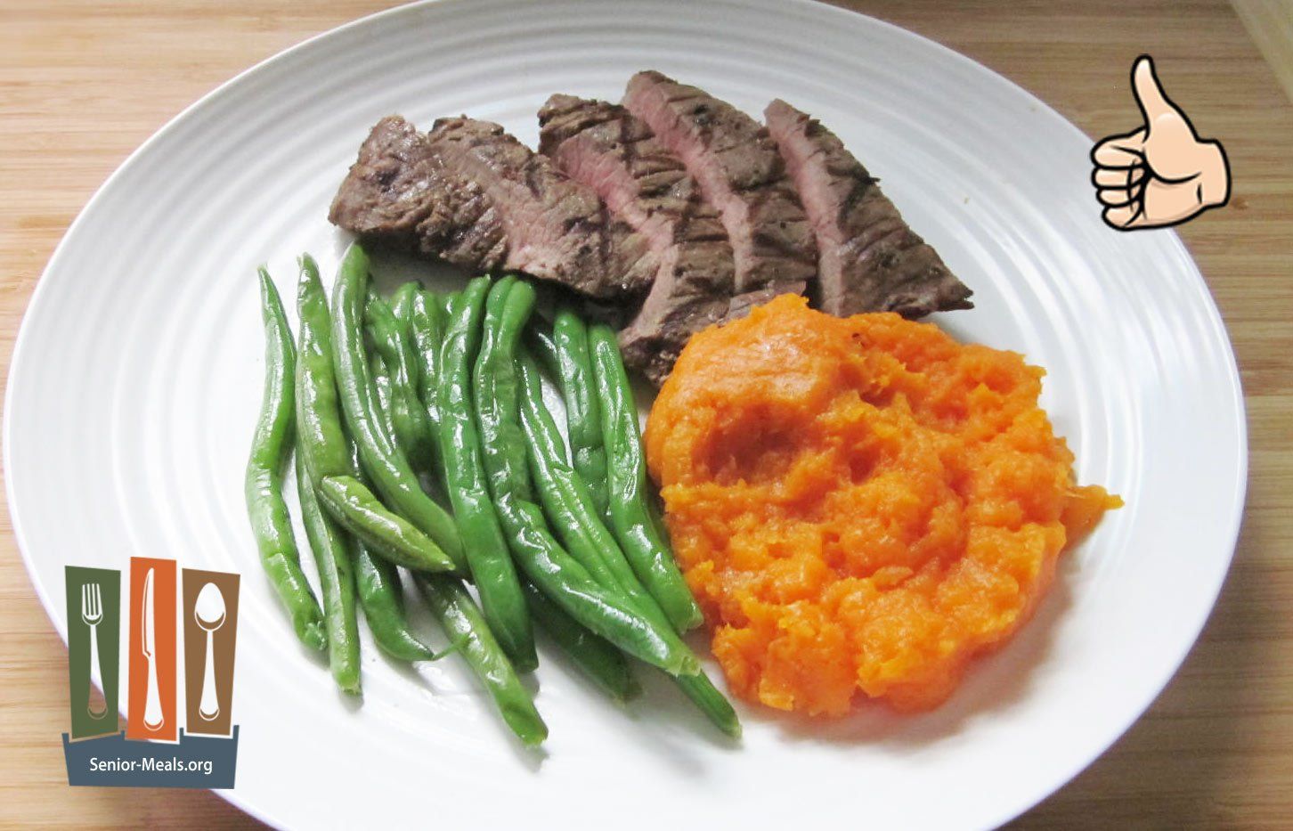 Seared Steak with Mashed Sweets and Sauteed Green Beans