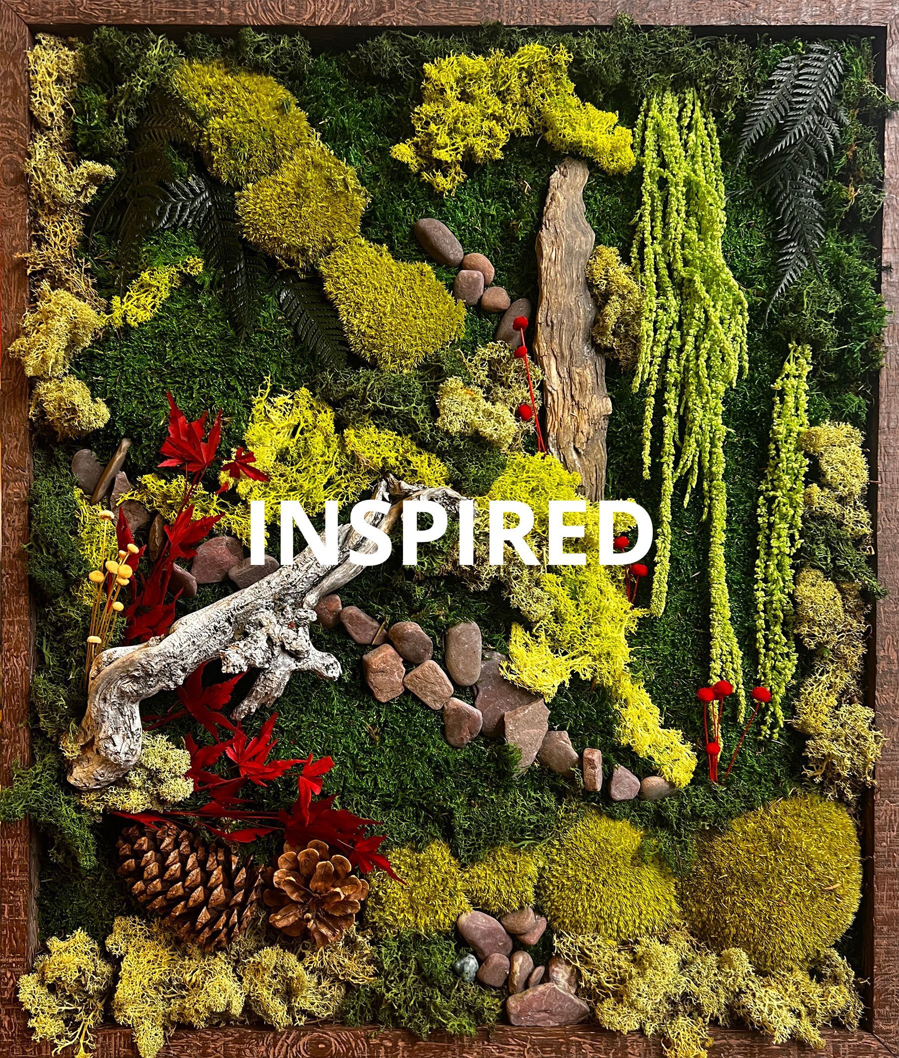 A picture of a garden with the words `` inspired '' written on it.