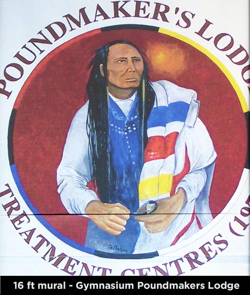 f16 foot mural I painted at Poundmaker's lodge in 1989