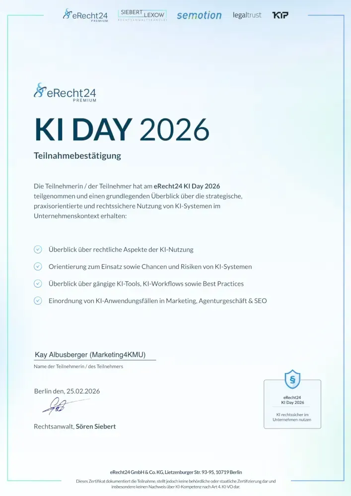 Eine Teilnahmebescheinigung für das Webinar 