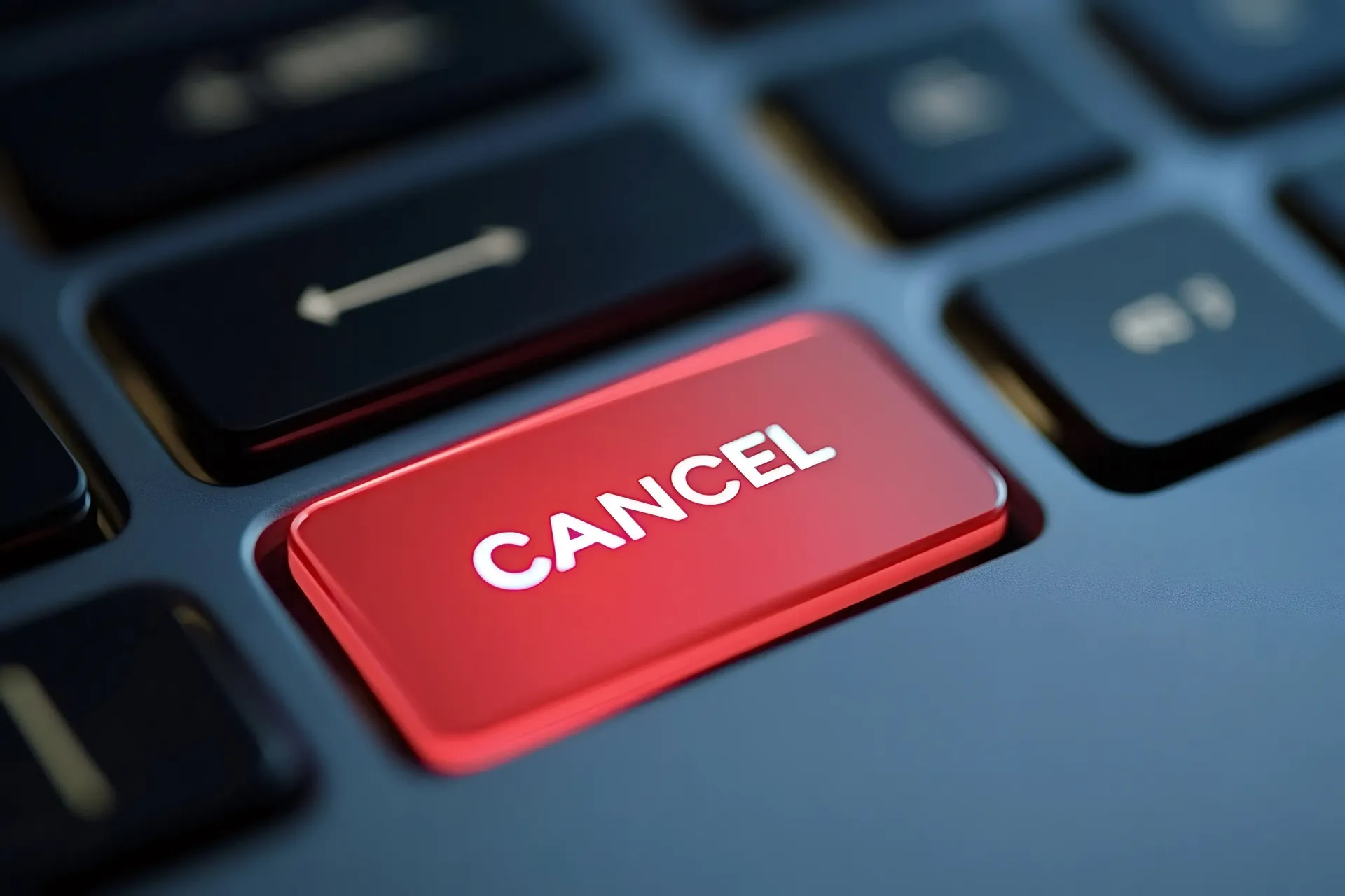 A close up of a red cancel button on a keyboard