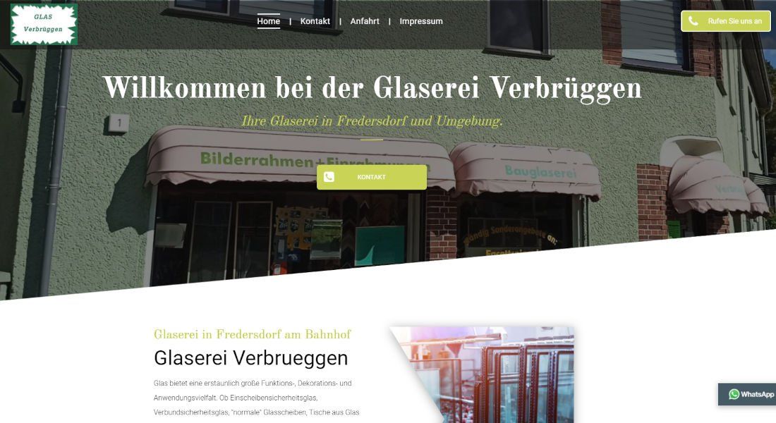 Neue Webseite Glaserei Verbrüggen nachher Screenshot
