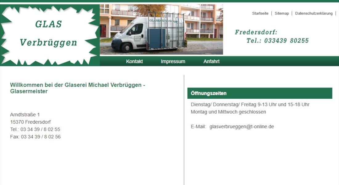 Alte Webseite Glaserei Verbrüggen Vorher Screenshot