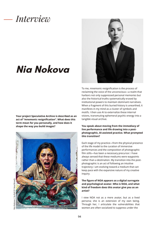 The left side of the page features bold, modern typography displaying the artist's name, 
