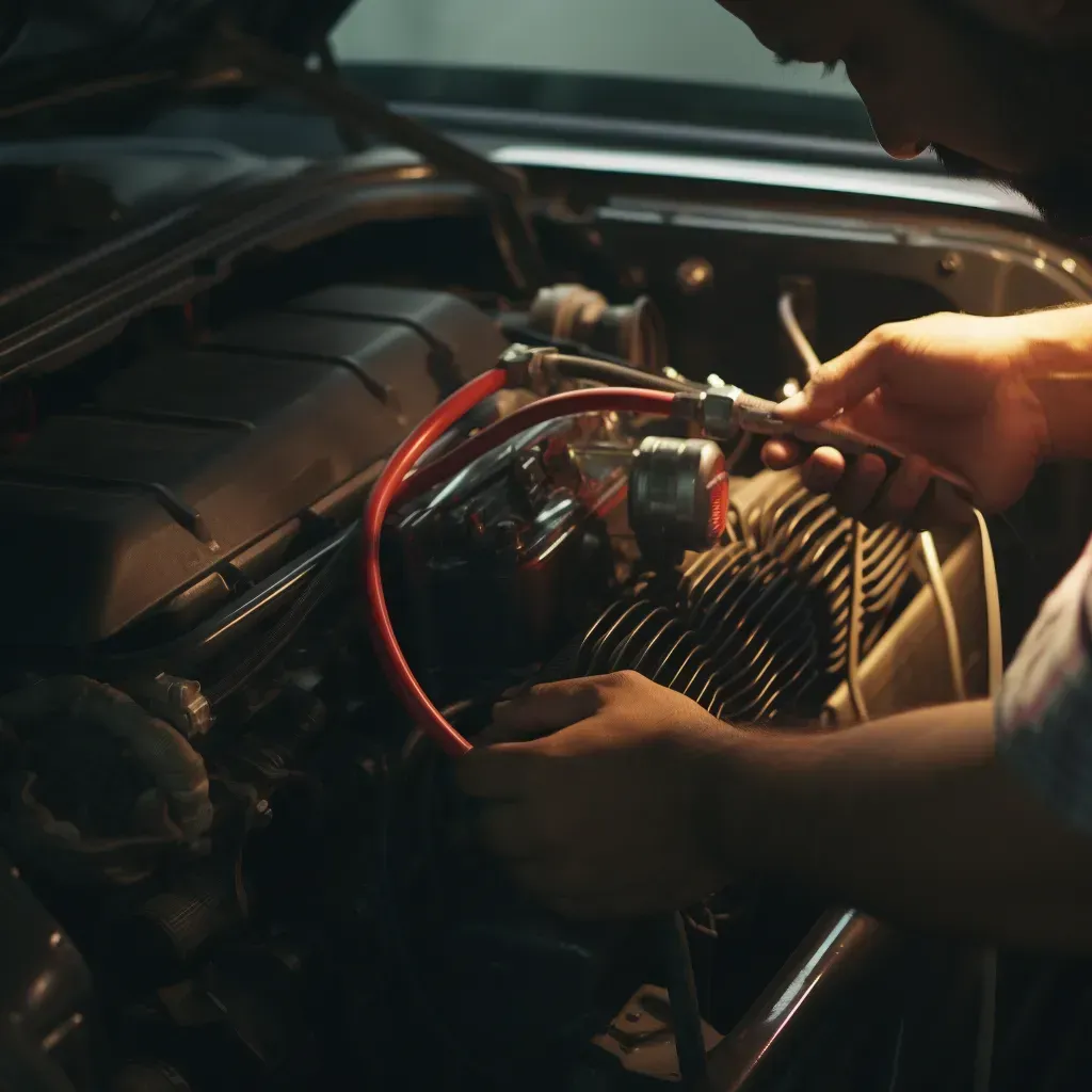 A mechanics hands fixing a car engine