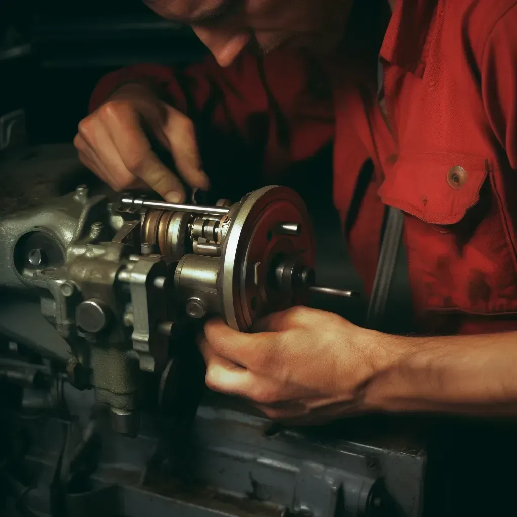 A mechanic fixing a break caliper