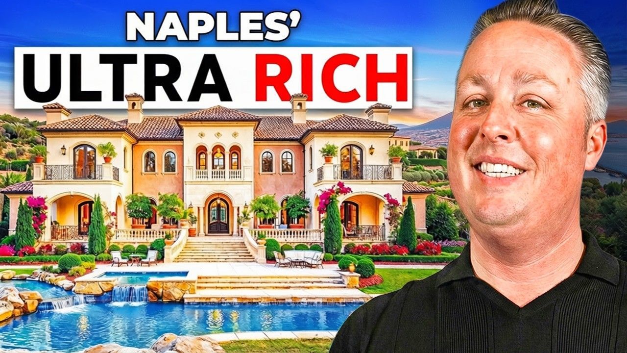 A man smiles in front of a luxury Mediterranean-style mansion with a pool, overlaid with the text 