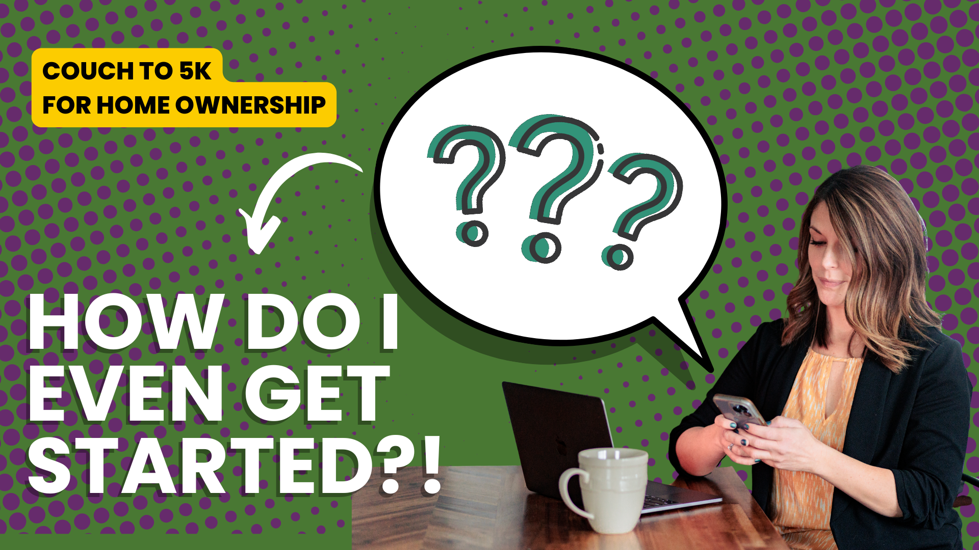 Speech bubble with question marks and text: 