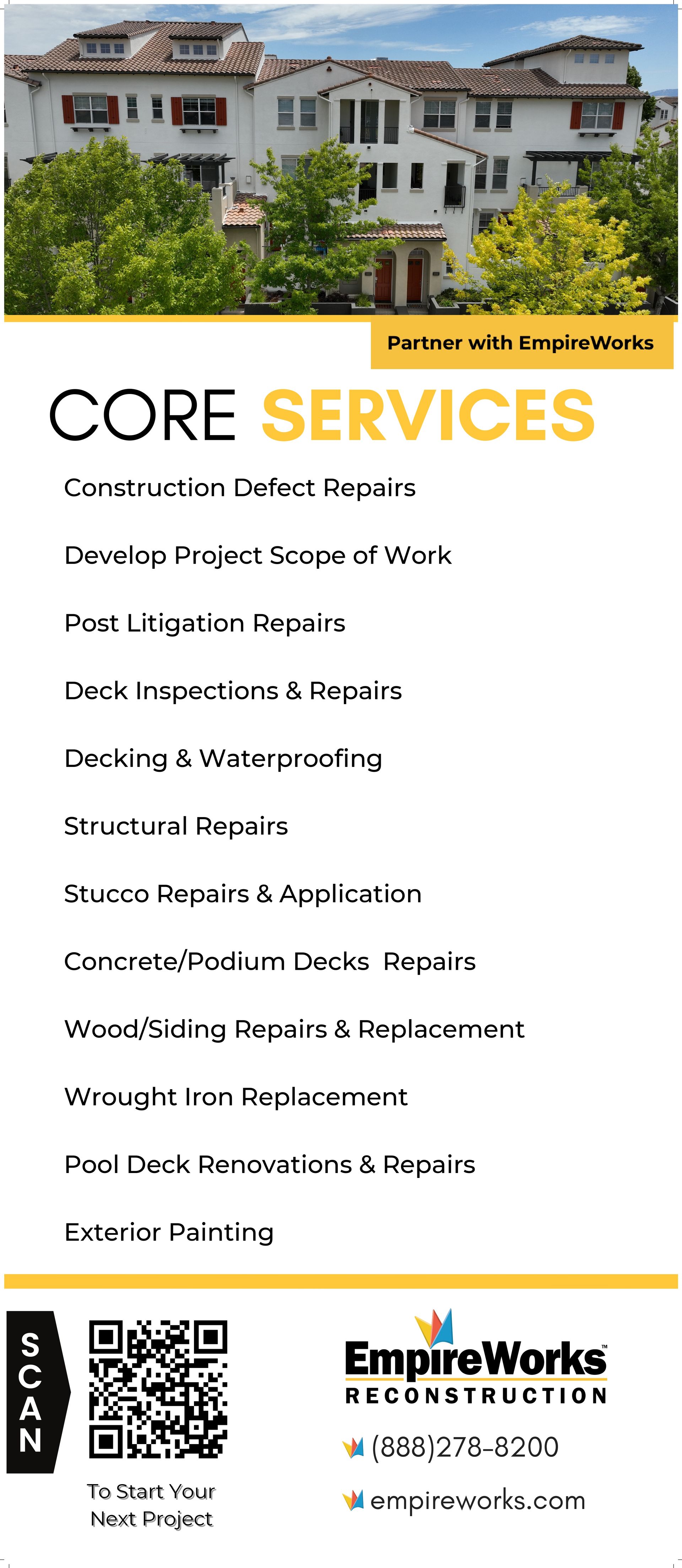 A flyer for cori services with a picture of a house and trees.